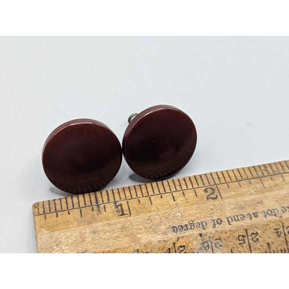 Vintage Round brown bakelite earrings - Picture 3 of 5